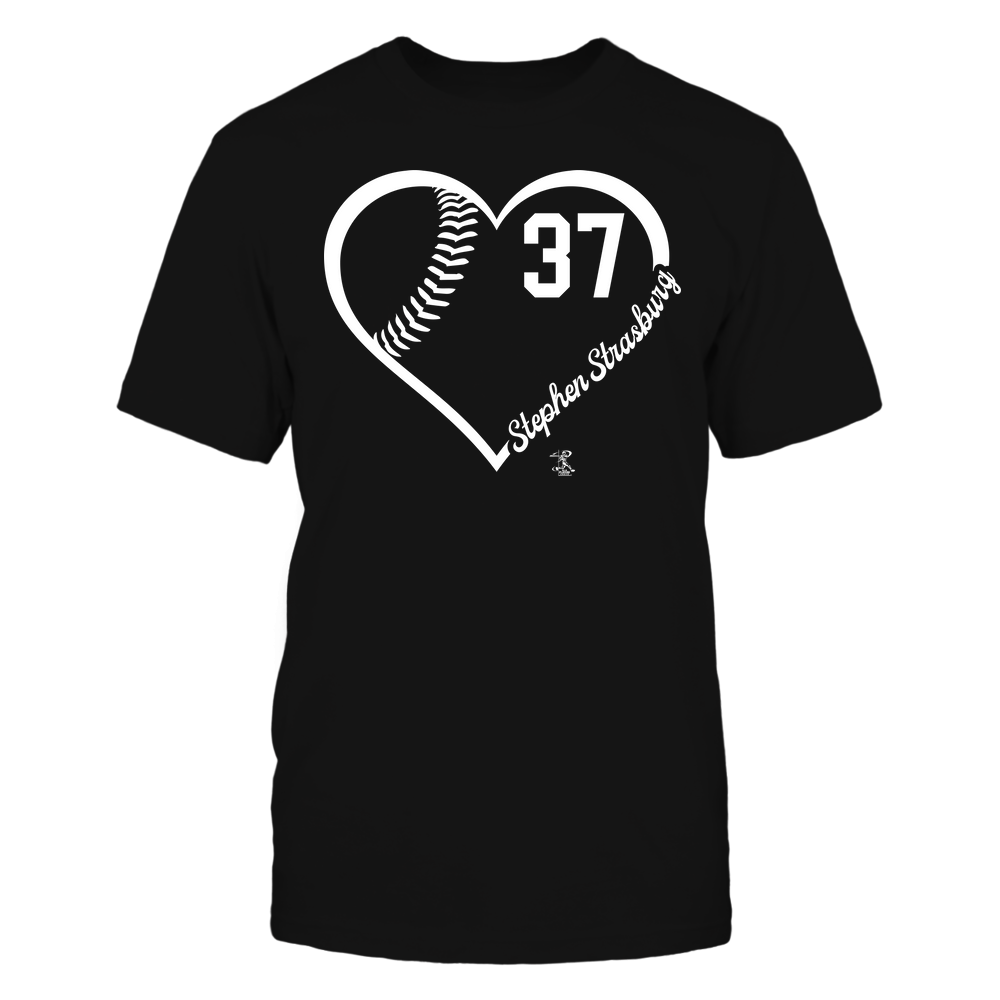 Heart Jersey Number - Stephen Strasburg T-Shirt | Washington Pro Baseball | Ballpark MVP | mlbpa Unisex Basic Tee / Black / M