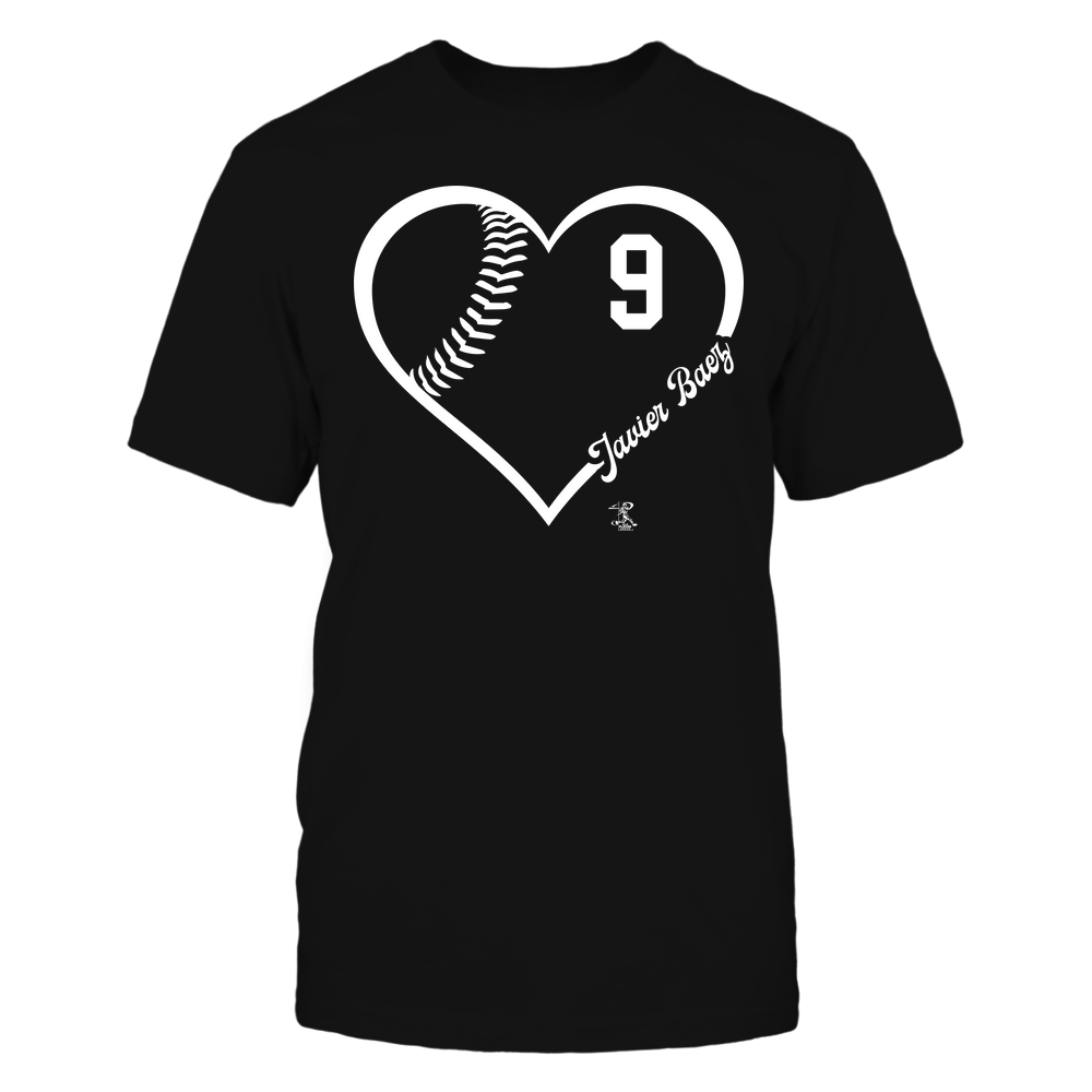 Heart Jersey Number - Javier Baez Shirt | Chicago C Major League Baseball | Ballpark MVP | mlbpa Unisex Basic Tee / Black / SM