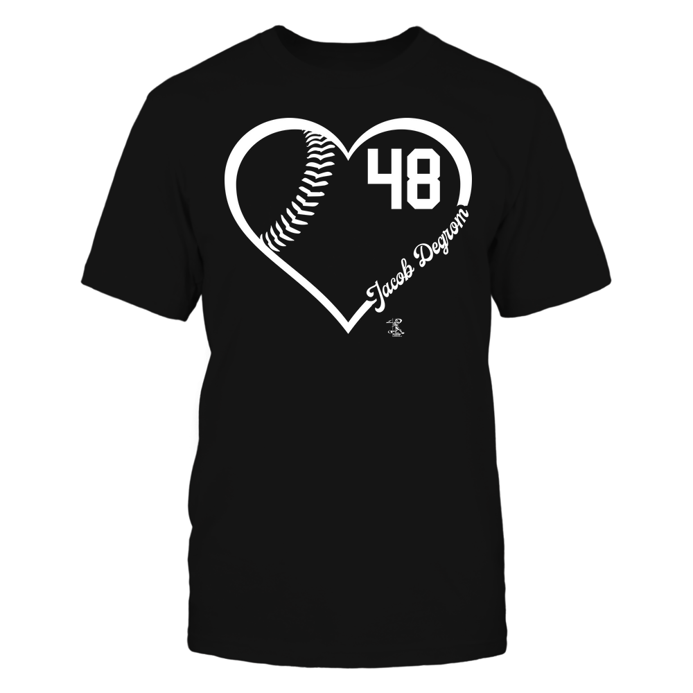 Heart Jersey Number - Jacob deGrom Shirt | New York M Major League Baseball | Ballpark MVP | mlbpa Unisex Basic Tee / Black / XL